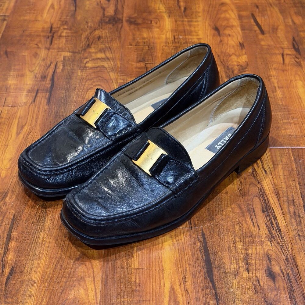 BALLY Women’s Black Leather Tempest Made in Italy Loafers Shoes Size 6.5 M